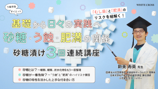 基礎から日々の実践へ 砂糖・う蝕・肥満の関係 砂糖漬け3回連続講座の画像です。